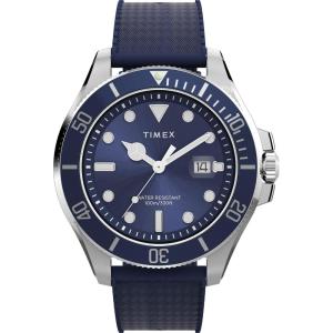 imageTimex Mens Harborside 42mm WatchBlackSilverToneBlue