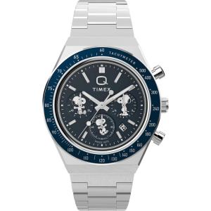 imageTimex Mens Peanuts Q 40mm Watch  Stainless Steel Bracelet Blue Dial Stainless Steel Case