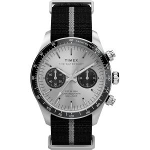imageTimex Mens Waterbury Heritage 39mm Watch  Black SlipThru Double Layer SilverTone Dial Stainless Steel Case