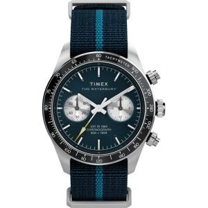 imageTimex Mens Waterbury Heritage 39mm Watch  Blue SlipThru Double Layer Blue Dial Stainless Steel Case