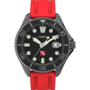 image:imageTimex Mens Deep Water 44mm Watch  Red Strap Black Dial Gunmetal Case
