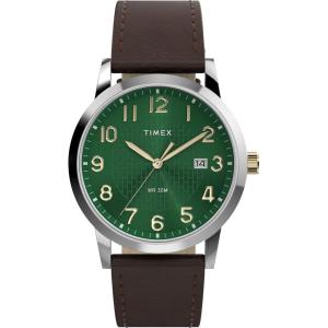 image:imageTimex Mens Main Street 38mm Watch  Brown Strap Green Dial SilverTone Case