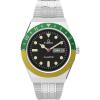 image:imageTimex Q Mens 38mm Watch  SilverTone Case GreenYellow Top Ring Black Dial with Stainless Steel Bracelet