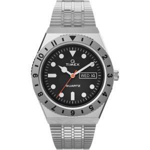 image:imageTimex Q Mens 38mm Watch  Black Dial SilverTone Case amp Top Ring with Stainless Steel Bracelet
