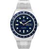 image:imageTimex Q Mens 38mm Watch  SilverTone Case Blue Dial amp Top Ring with Stainless Steel Bracelet
