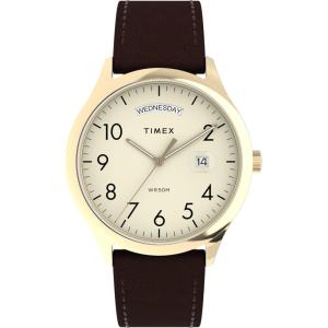 image:imageTimex Mens Modern Easy Reader 40mm Watch  Black Strap White Dial SilverTone CaseBrownGoldToneCream