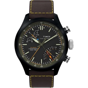 image:imageTimex Mens Waterbury Ace FlyBack Chronograph 43mm Watch  Brown Strap Black Dial Black Case