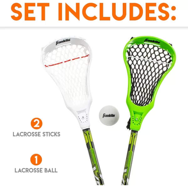 Franklin Sports 32in Youth Practice Lacrosse Stick and Ball for Ages 3  Learn to Play and Teach Fundamentals  Perfect for Beginners  2 Practice Lacrosse Sticks and 1 Practice Lacrosse Ball