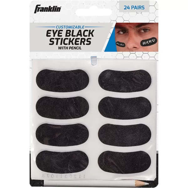 Franklin Sports Eye Black Stickers for Kids  Customizable Lettering Baseball and Football Eye Black Stickers  White Pencil Included  Includes 24 PairsBlack