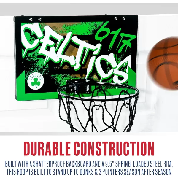 Franklin Sports NBA Team Over the Door Basketball Hoops  Kids Indoor Mini Basketball Hoop  Ball Set  NBA Fan Mini HoopsBoston Celtics
