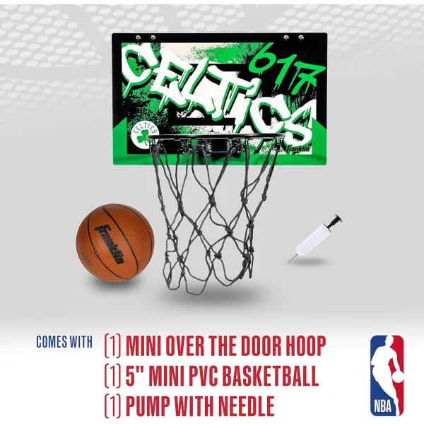 Franklin Sports NBA Team Over the Door Basketball Hoops  Kids Indoor Mini Basketball Hoop  Ball Set  NBA Fan Mini HoopsBoston Celtics