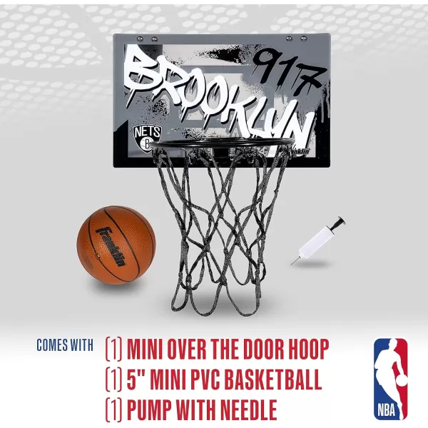 Franklin Sports NBA Team Over the Door Basketball Hoops  Kids Indoor Mini Basketball Hoop  Ball Set  NBA Fan Mini HoopsBrooklyn Nets