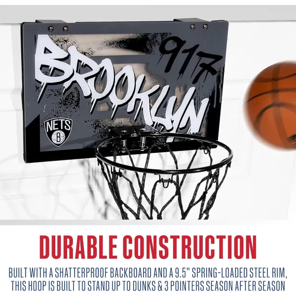 Franklin Sports NBA Team Over the Door Basketball Hoops  Kids Indoor Mini Basketball Hoop  Ball Set  NBA Fan Mini HoopsBrooklyn Nets