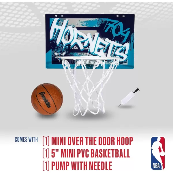 Franklin Sports NBA Team Over the Door Basketball Hoops  Kids Indoor Mini Basketball Hoop  Ball Set  NBA Fan Mini HoopsCharlotte Hornets