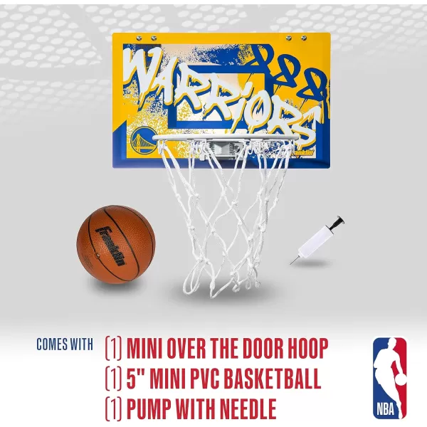 Franklin Sports NBA Team Over the Door Basketball Hoops  Kids Indoor Mini Basketball Hoop  Ball Set  NBA Fan Mini HoopsGolden State Warriors