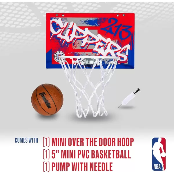 Franklin Sports NBA Team Over the Door Basketball Hoops  Kids Indoor Mini Basketball Hoop  Ball Set  NBA Fan Mini HoopsLos Angeles Clippers