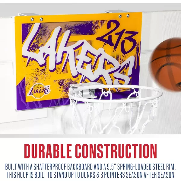 Franklin Sports NBA Team Over the Door Basketball Hoops  Kids Indoor Mini Basketball Hoop  Ball Set  NBA Fan Mini HoopsLos Angeles Lakers