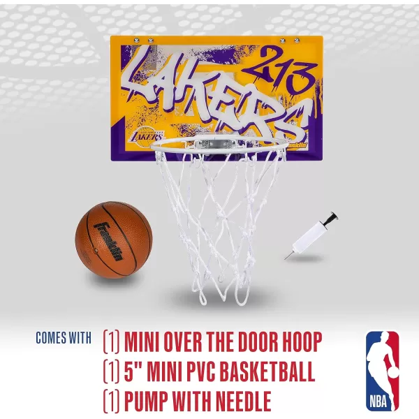 Franklin Sports NBA Team Over the Door Basketball Hoops  Kids Indoor Mini Basketball Hoop  Ball Set  NBA Fan Mini HoopsLos Angeles Lakers