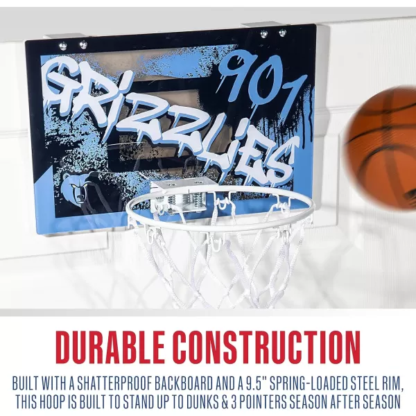 Franklin Sports NBA Team Over the Door Basketball Hoops  Kids Indoor Mini Basketball Hoop  Ball Set  NBA Fan Mini HoopsMemphis Grizzlies