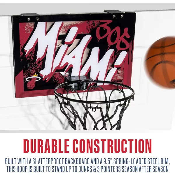 Franklin Sports NBA Team Over the Door Basketball Hoops  Kids Indoor Mini Basketball Hoop  Ball Set  NBA Fan Mini HoopsMiami Heat