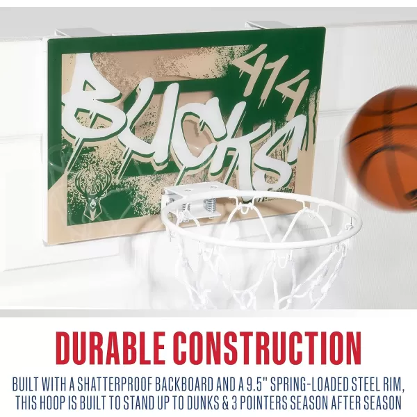Franklin Sports NBA Team Over the Door Basketball Hoops  Kids Indoor Mini Basketball Hoop  Ball Set  NBA Fan Mini HoopsMilwaukee Bucks