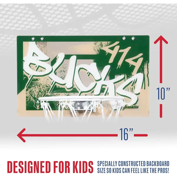 Franklin Sports NBA Team Over the Door Basketball Hoops  Kids Indoor Mini Basketball Hoop  Ball Set  NBA Fan Mini HoopsMilwaukee Bucks