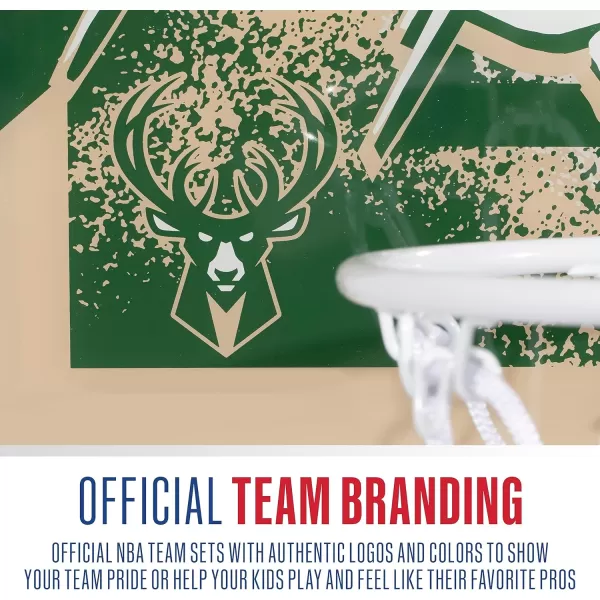Franklin Sports NBA Team Over the Door Basketball Hoops  Kids Indoor Mini Basketball Hoop  Ball Set  NBA Fan Mini HoopsMilwaukee Bucks