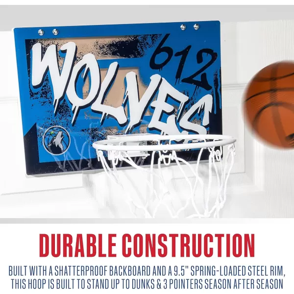 Franklin Sports NBA Team Over the Door Basketball Hoops  Kids Indoor Mini Basketball Hoop  Ball Set  NBA Fan Mini HoopsMinnesota Timberwolves