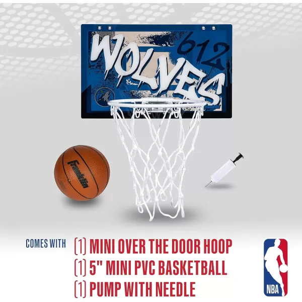 Franklin Sports NBA Team Over the Door Basketball Hoops  Kids Indoor Mini Basketball Hoop  Ball Set  NBA Fan Mini HoopsMinnesota Timberwolves