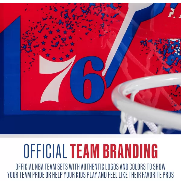Franklin Sports NBA Team Over the Door Basketball Hoops  Kids Indoor Mini Basketball Hoop  Ball Set  NBA Fan Mini HoopsPhiladelphia 76ers