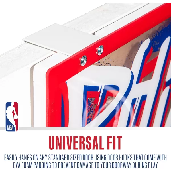 Franklin Sports NBA Team Over the Door Basketball Hoops  Kids Indoor Mini Basketball Hoop  Ball Set  NBA Fan Mini HoopsPhiladelphia 76ers