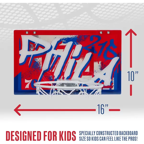 Franklin Sports NBA Team Over the Door Basketball Hoops  Kids Indoor Mini Basketball Hoop  Ball Set  NBA Fan Mini HoopsPhiladelphia 76ers