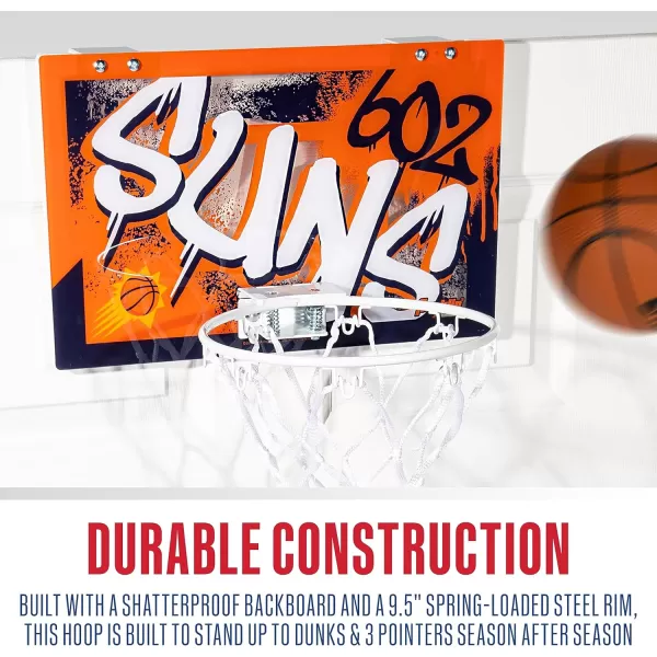 Franklin Sports NBA Team Over the Door Basketball Hoops  Kids Indoor Mini Basketball Hoop  Ball Set  NBA Fan Mini HoopsPhoenix Suns