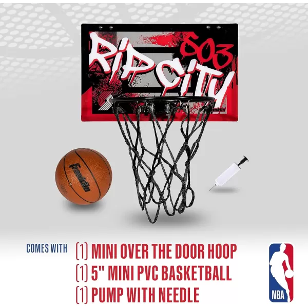 Franklin Sports NBA Team Over the Door Basketball Hoops  Kids Indoor Mini Basketball Hoop  Ball Set  NBA Fan Mini HoopsPortland Trail Blazers