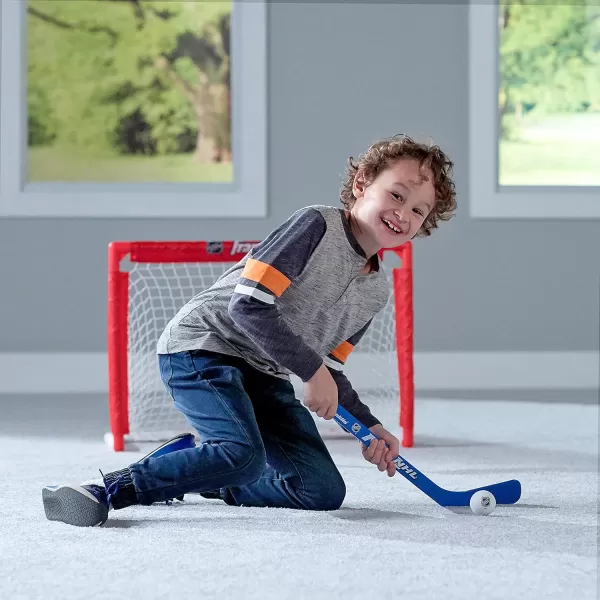 Franklin Sports NHL Kids Mini Hockey Set  Includes 1 Knee Hockey Goal  2 Mini Hockey Sticks  2 Foam Balls  Indoor Toy Mini Hockey Goal  Sticks SetRed