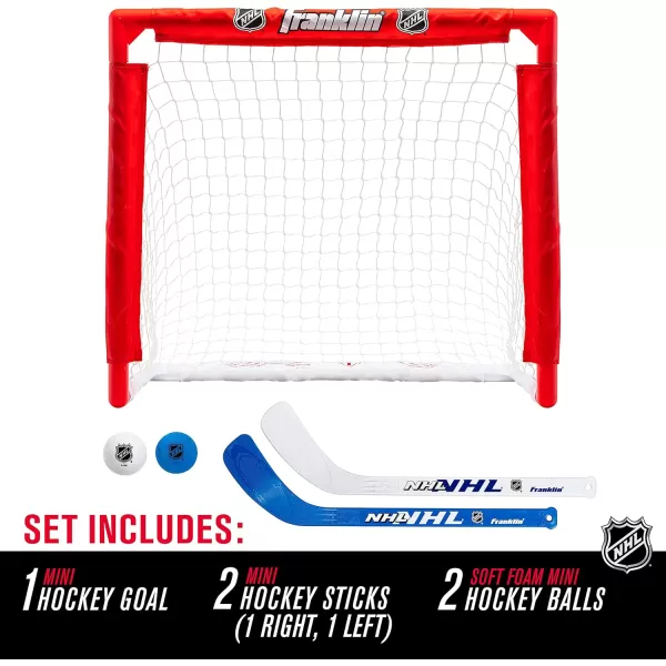 Franklin Sports NHL Kids Mini Hockey Set  Includes 1 Knee Hockey Goal  2 Mini Hockey Sticks  2 Foam Balls  Indoor Toy Mini Hockey Goal  Sticks SetRed