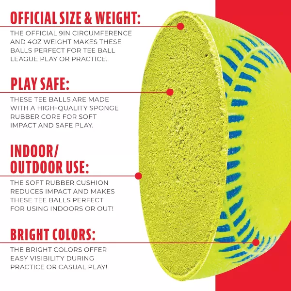 Franklin Sports  Pro Brite  Neon Rubber Teeball  MLB  Youth Tball  Baseball  Softball  Indoor ampamp Outdoor Use12 pack