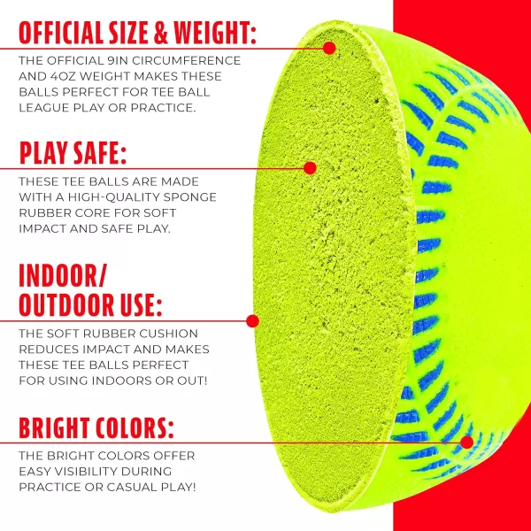 Franklin Sports  Pro Brite  Neon Rubber Teeball  MLB  Youth Tball  Baseball  Softball  Indoor ampamp Outdoor Use3 pack
