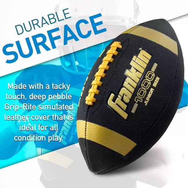 Franklin Sports Youth Footballs  Junior  Pee Wee Kids Footballs  AllWeather Synthetic Leather Outdoor Footballs  Extra Grip 1000 Footballs for Kids  1 Packs  12 Football Team PacksBlackGold