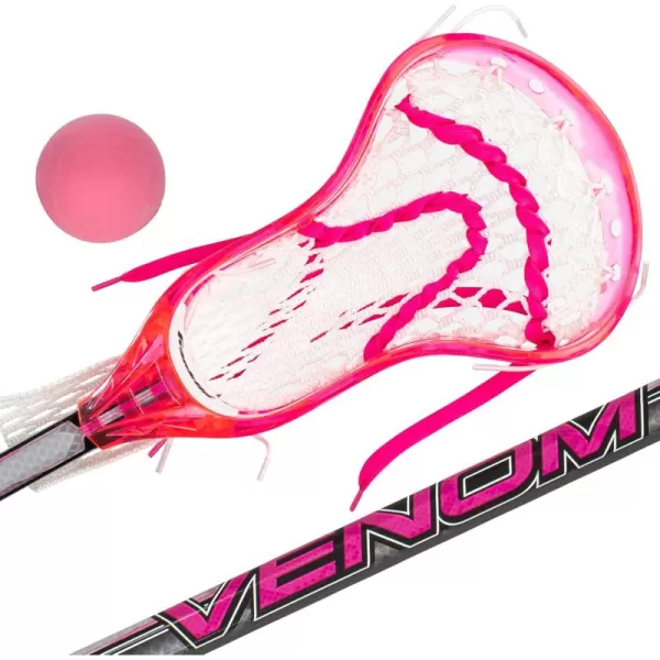 Franklin Sports Kids Mini Lacrosse Stick  Ball Set  Venom Youth Plastic Lacrosse Stick for Beginners  Perfect Set for Kids  ToddlersPink