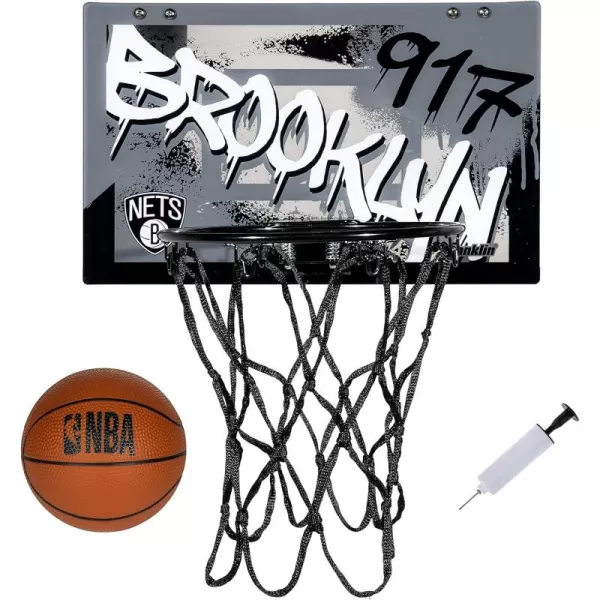 Franklin Sports NBA Team Over the Door Basketball Hoops  Kids Indoor Mini Basketball Hoop  Ball Set  NBA Fan Mini HoopsBrooklyn Nets