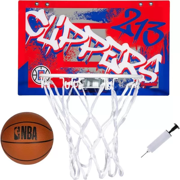 Franklin Sports NBA Team Over the Door Basketball Hoops  Kids Indoor Mini Basketball Hoop  Ball Set  NBA Fan Mini HoopsLos Angeles Clippers