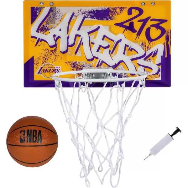 Franklin Sports NBA Team Over the Door Basketball Hoops  Kids Indoor Mini Basketball Hoop  Ball Set  NBA Fan Mini HoopsLos Angeles Lakers