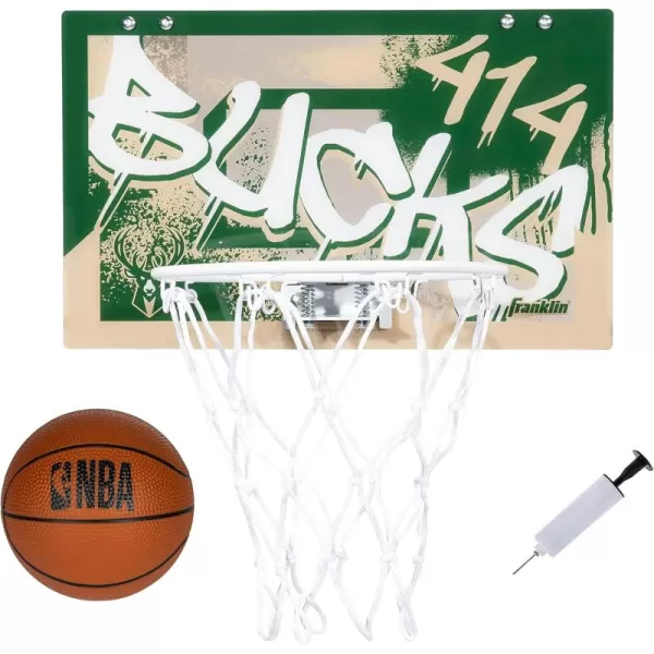 Franklin Sports NBA Team Over the Door Basketball Hoops  Kids Indoor Mini Basketball Hoop  Ball Set  NBA Fan Mini HoopsMilwaukee Bucks