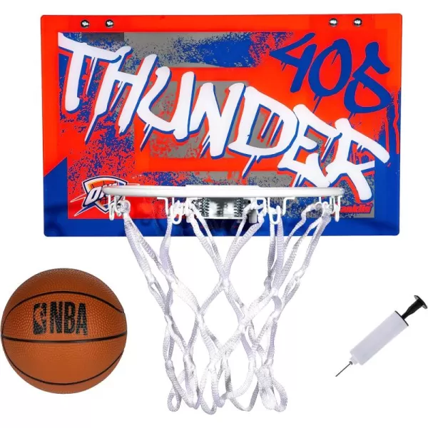 Franklin Sports NBA Team Over the Door Basketball Hoops  Kids Indoor Mini Basketball Hoop  Ball Set  NBA Fan Mini HoopsOklahoma City Thunder