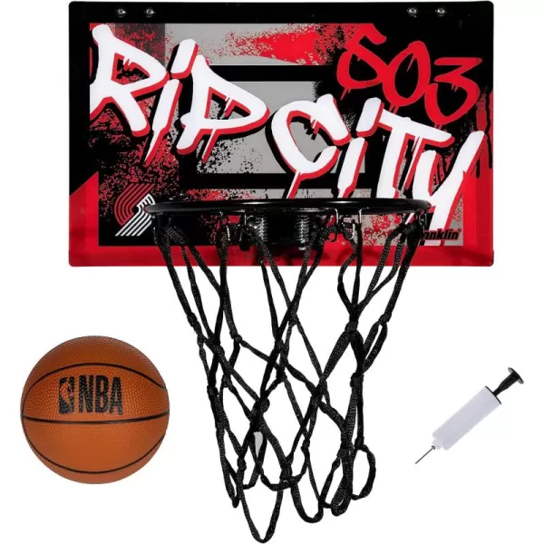 Franklin Sports NBA Team Over the Door Basketball Hoops  Kids Indoor Mini Basketball Hoop  Ball Set  NBA Fan Mini HoopsPortland Trail Blazers