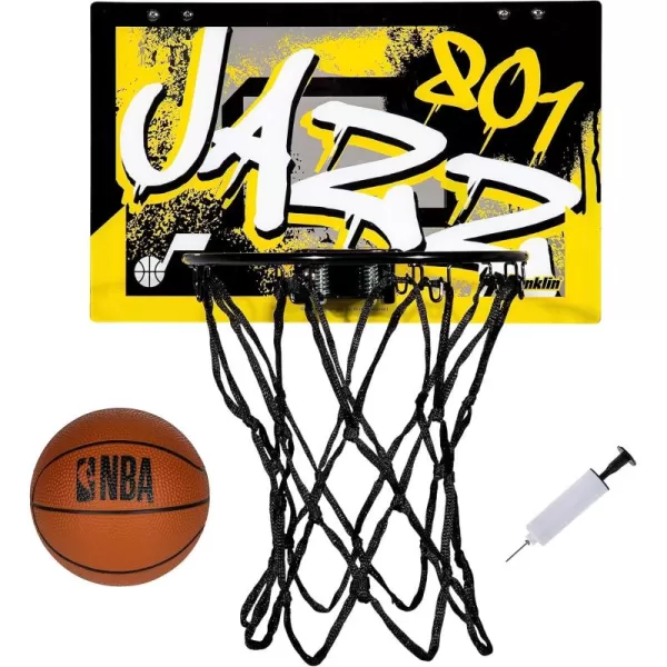 Franklin Sports NBA Team Over the Door Basketball Hoops  Kids Indoor Mini Basketball Hoop  Ball Set  NBA Fan Mini HoopsUtah Jazz