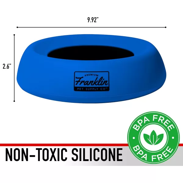 Franklin Pet Supply Travel Pet Silicon Bowl 27oz  No Spill  BPA Free  Splash Proof  for Water and Food  Travel Smart Design  Portable Car Design  for Larger DogsBlue27 oz