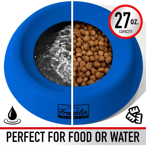 Franklin Pet Supply Travel Pet Silicon Bowl 27oz  No Spill  BPA Free  Splash Proof  for Water and Food  Travel Smart Design  Portable Car Design  for Larger DogsBlue27 oz