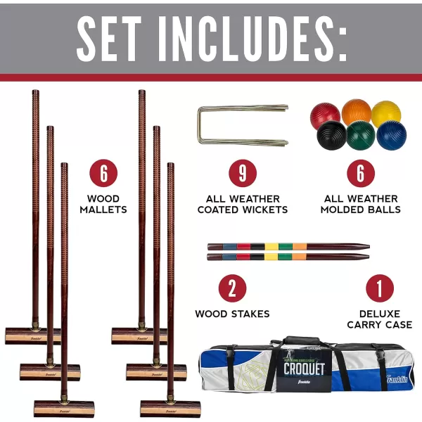 Franklin Sports Croquet Set  Intermediate Croquet Set with Mallets Balls  Wickets  Family Outdoor  Lawn Game with Stand  Adult  Kids Set  6 PlayersExpert